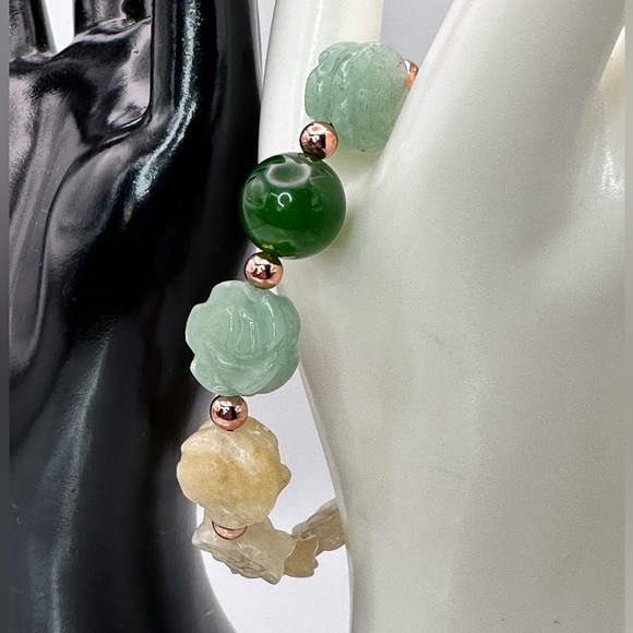 YELLOW JADE + AVENTURINE NATURAL STONES BRACELET 7.5” - Picture 7 of 11